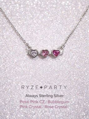 Sterling Silver Pink Heart Trio Necklace